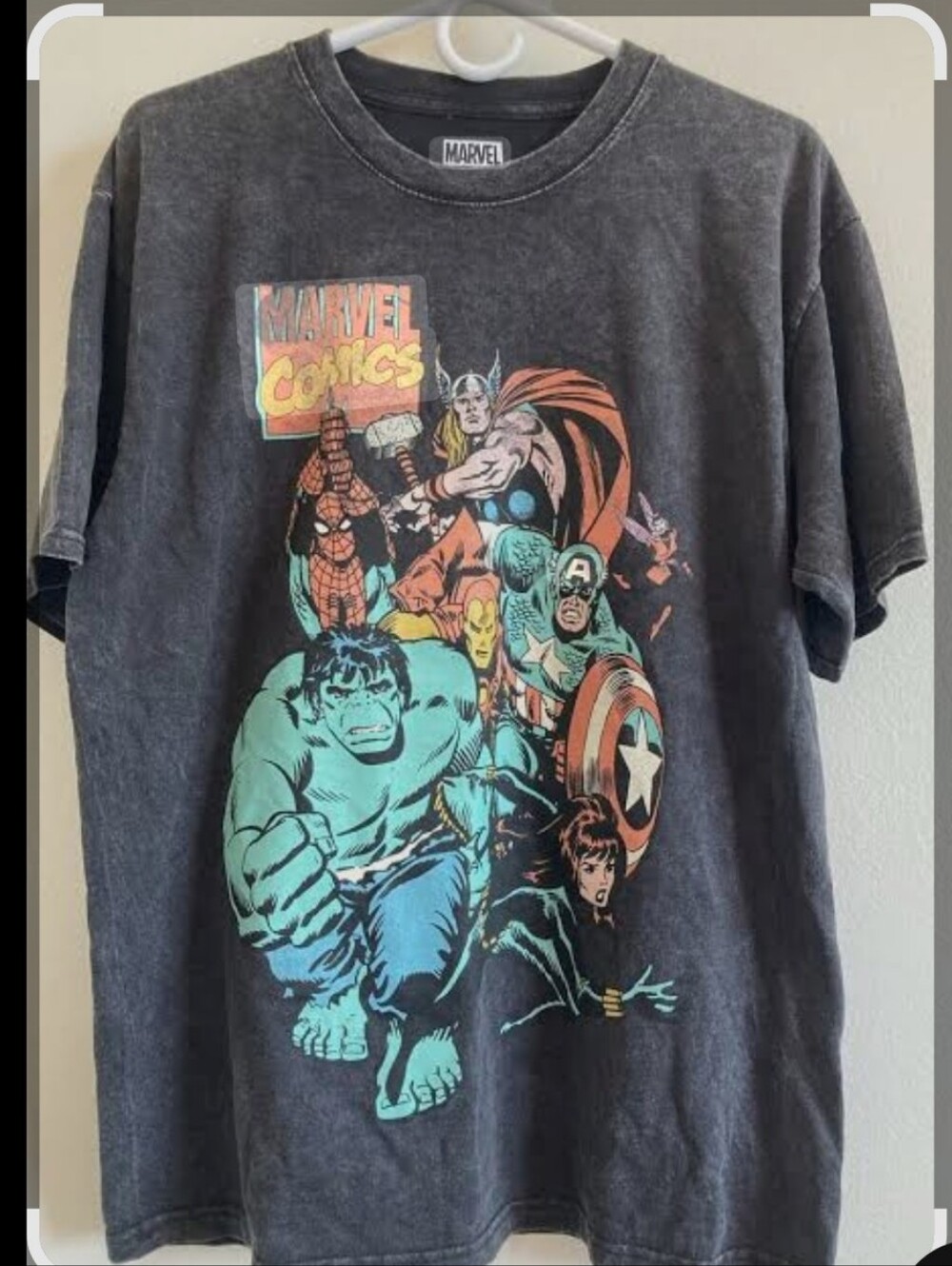 Men's Marvel Vintage Black Crewneck Tee with White Print
